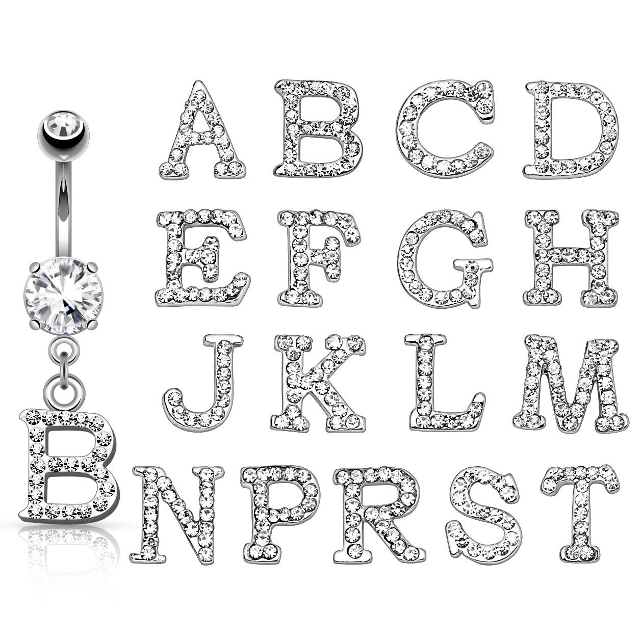 Customized belly ring with letter dangle