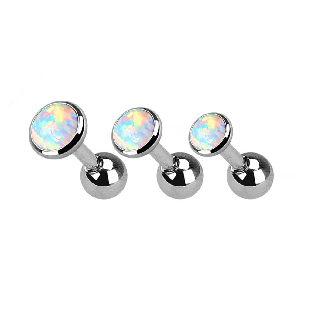 Sweet set of three ear piercings with opal stones in different sizes