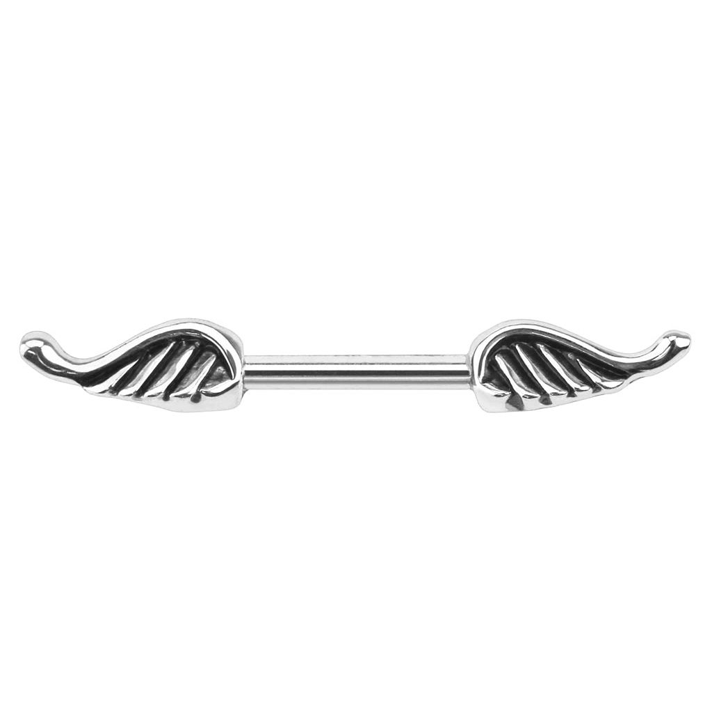 Fly nipple barbell with angel wings in two different colors
