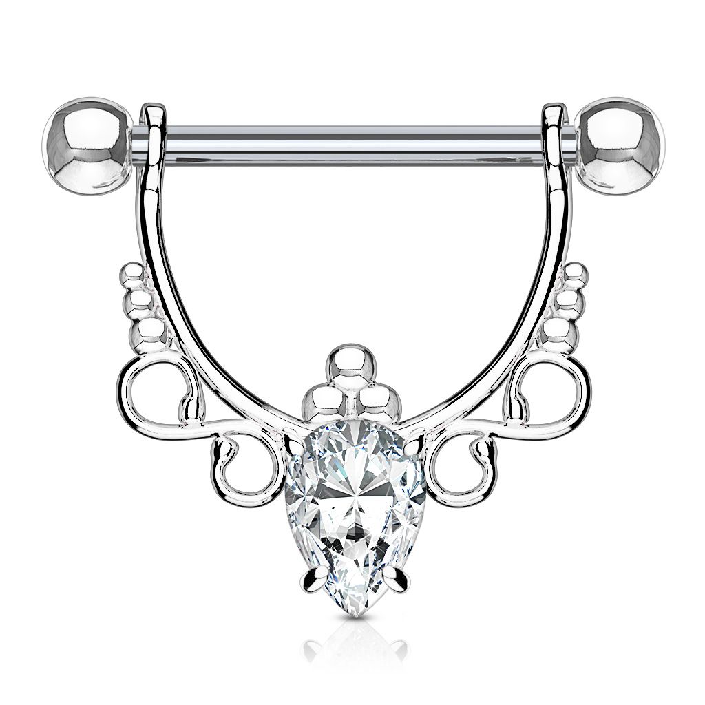 Exquisite design hanging nipple shield with pear-shaped stone