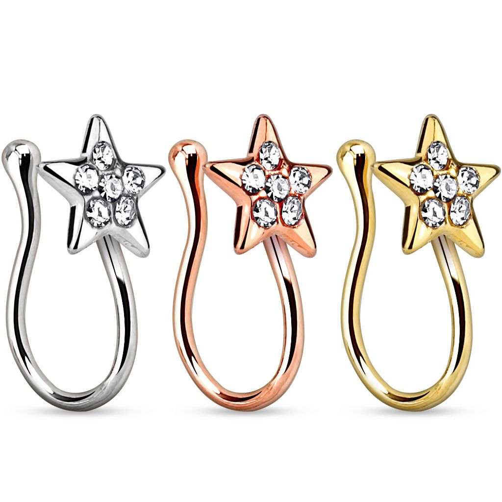Fantastic fake nose ring with studded star bead in different colors