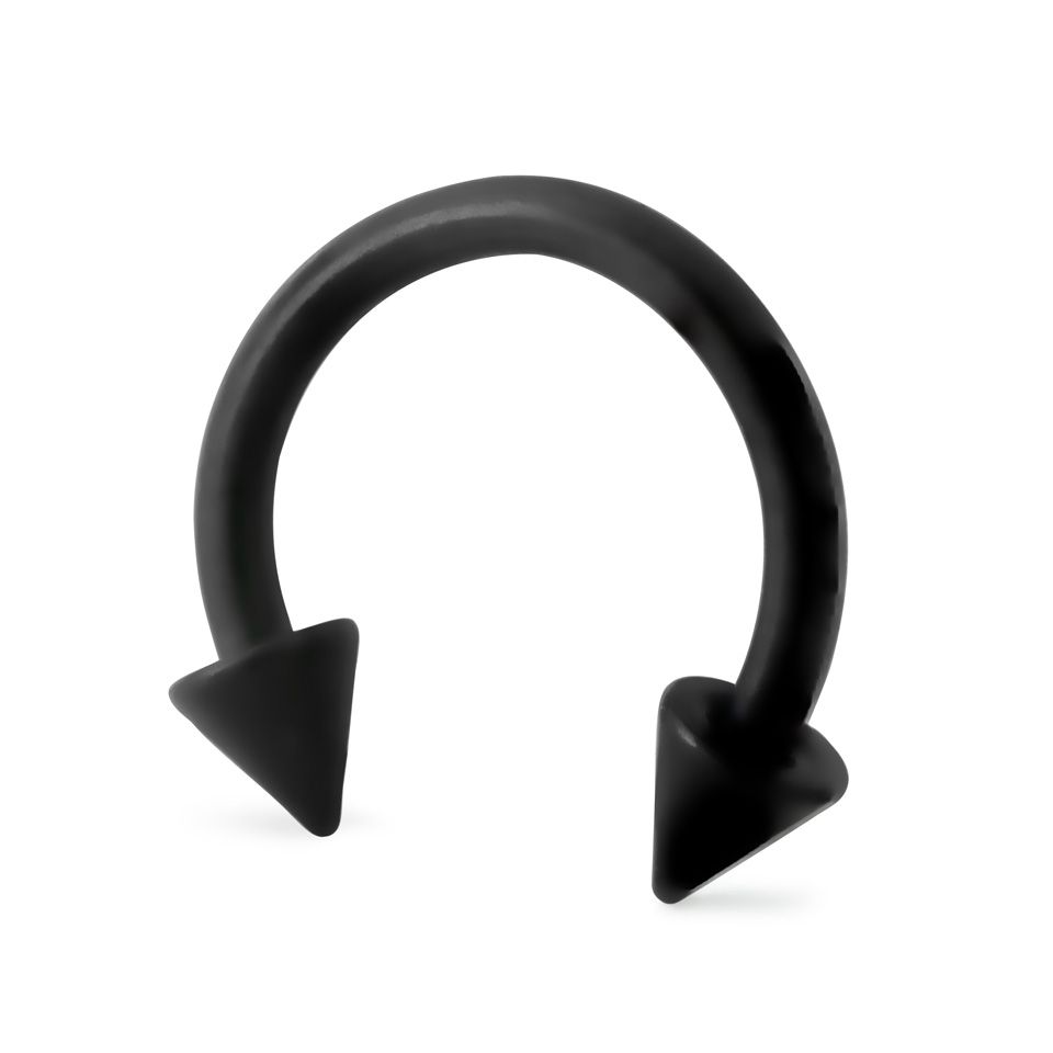 Fantastic circular barbell in black matte color with spikes
