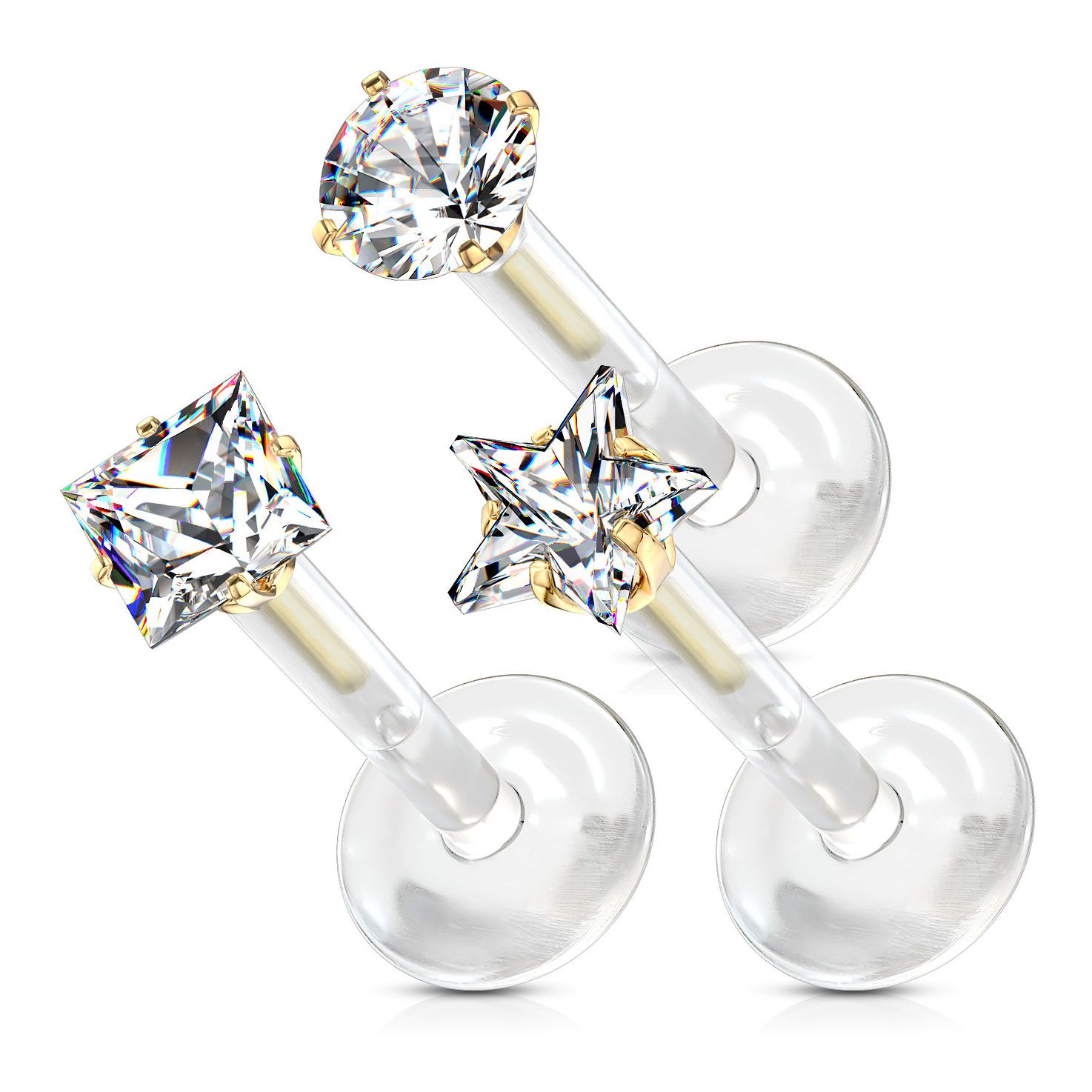 Cute labret made of PTFE with gemstone in choice of designs