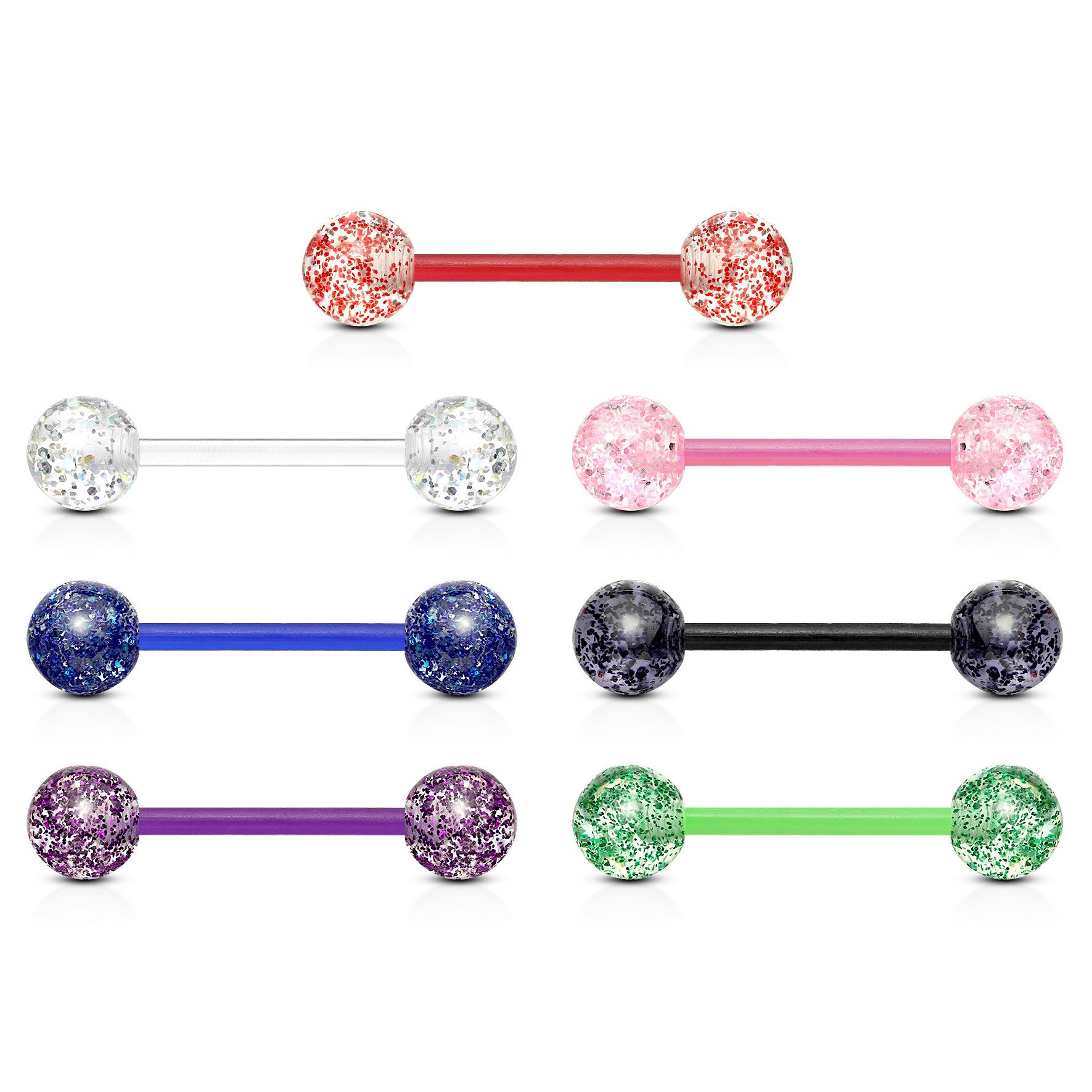 Pack of 7 tongue barbells with teflon barbell and acrylic balls