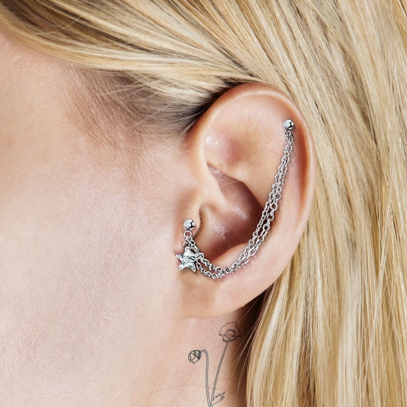 Beautiful jewelry for helix and tragus piercings with a beautiful star