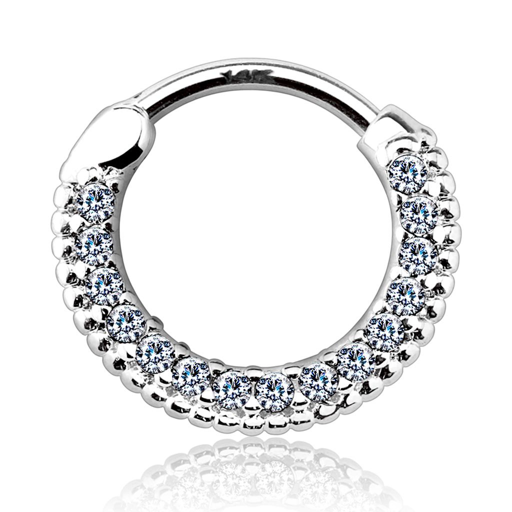 Elegant septum clicker made of 14 karat gold with many stones