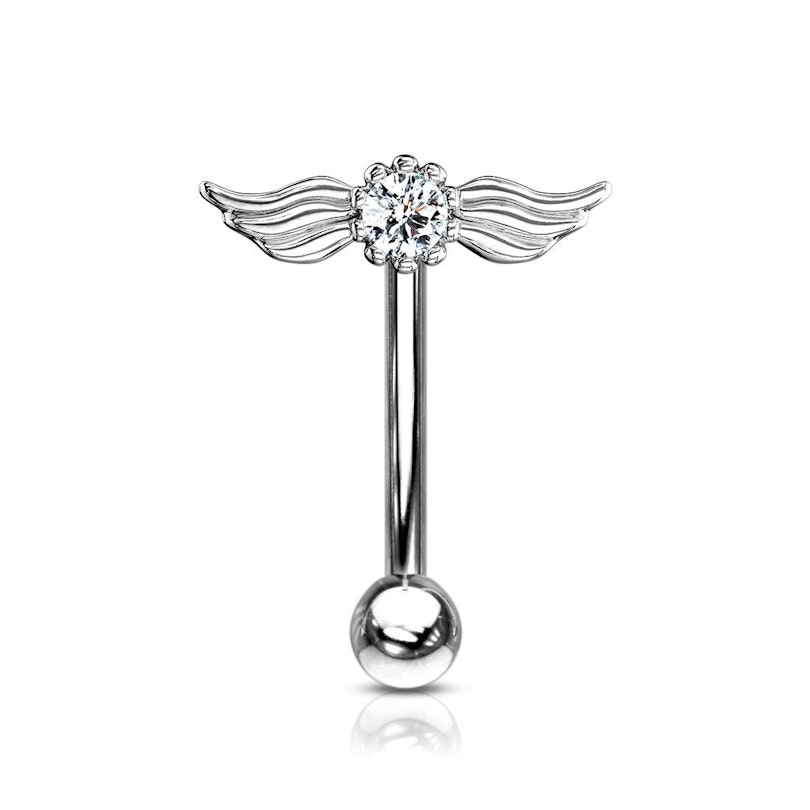 Get a curved barbell with angel wings in different colors