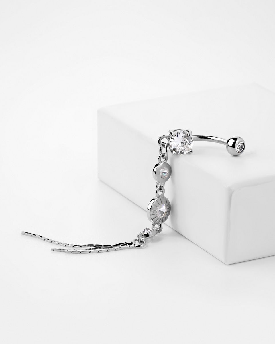 Stunning belly button ring with elegant discs dangle