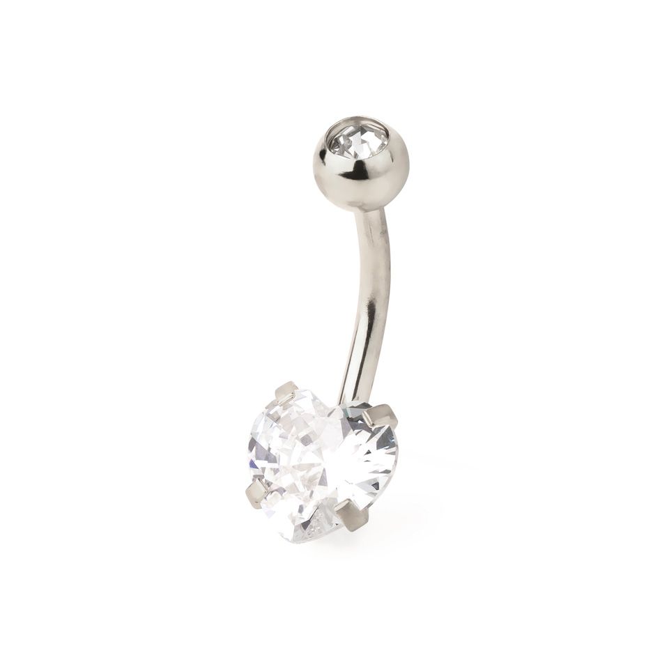 Belly button ring with prong set heart in your choice of color