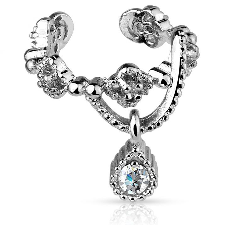 Ear cuff with studded teardrop dangle