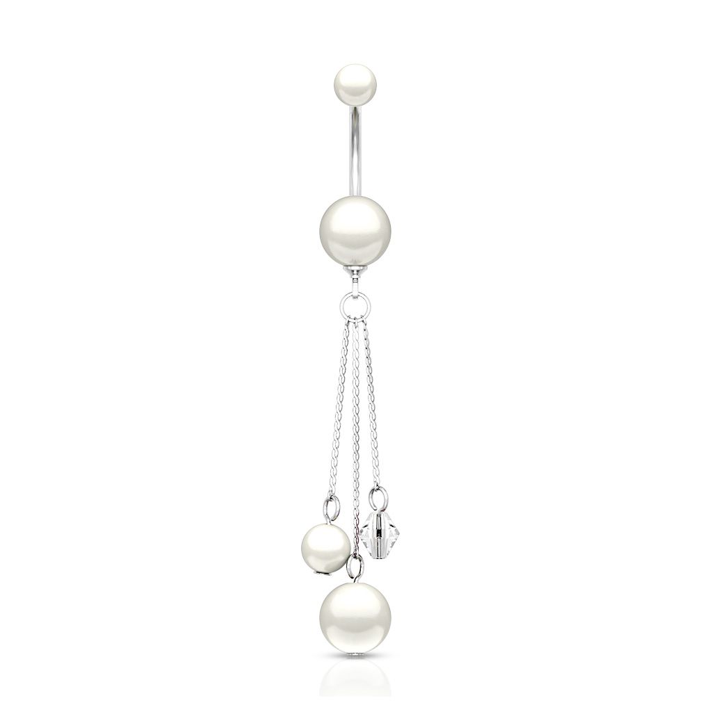 Belly button ring with mother of pearl beads and dangle