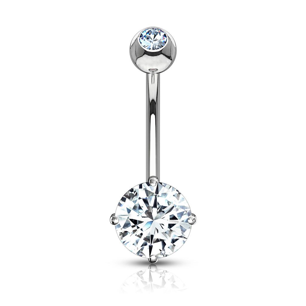 Classic 14k gold belly button ring with round gem in different colors