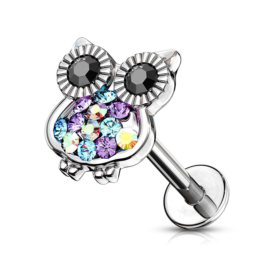 Labret with studded owl and internal thread
