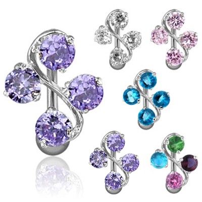 Radiant reverse belly button ring with four staggered tones