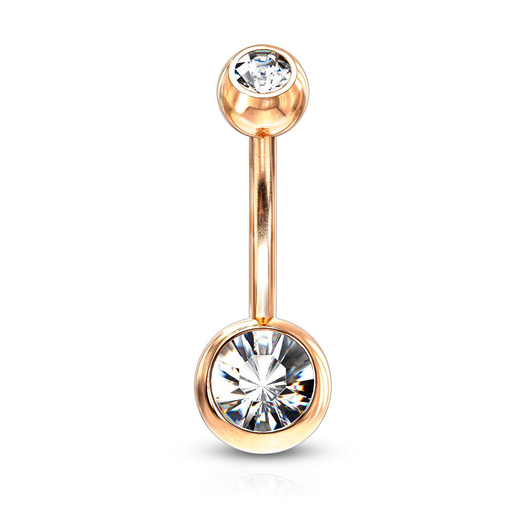 Rose gold plated belly ring with double gem in the color of your