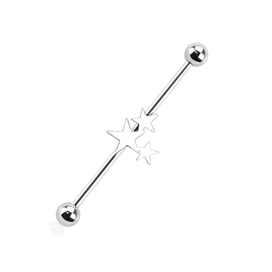 Beautiful industrial barbell with three stars in surgical steel