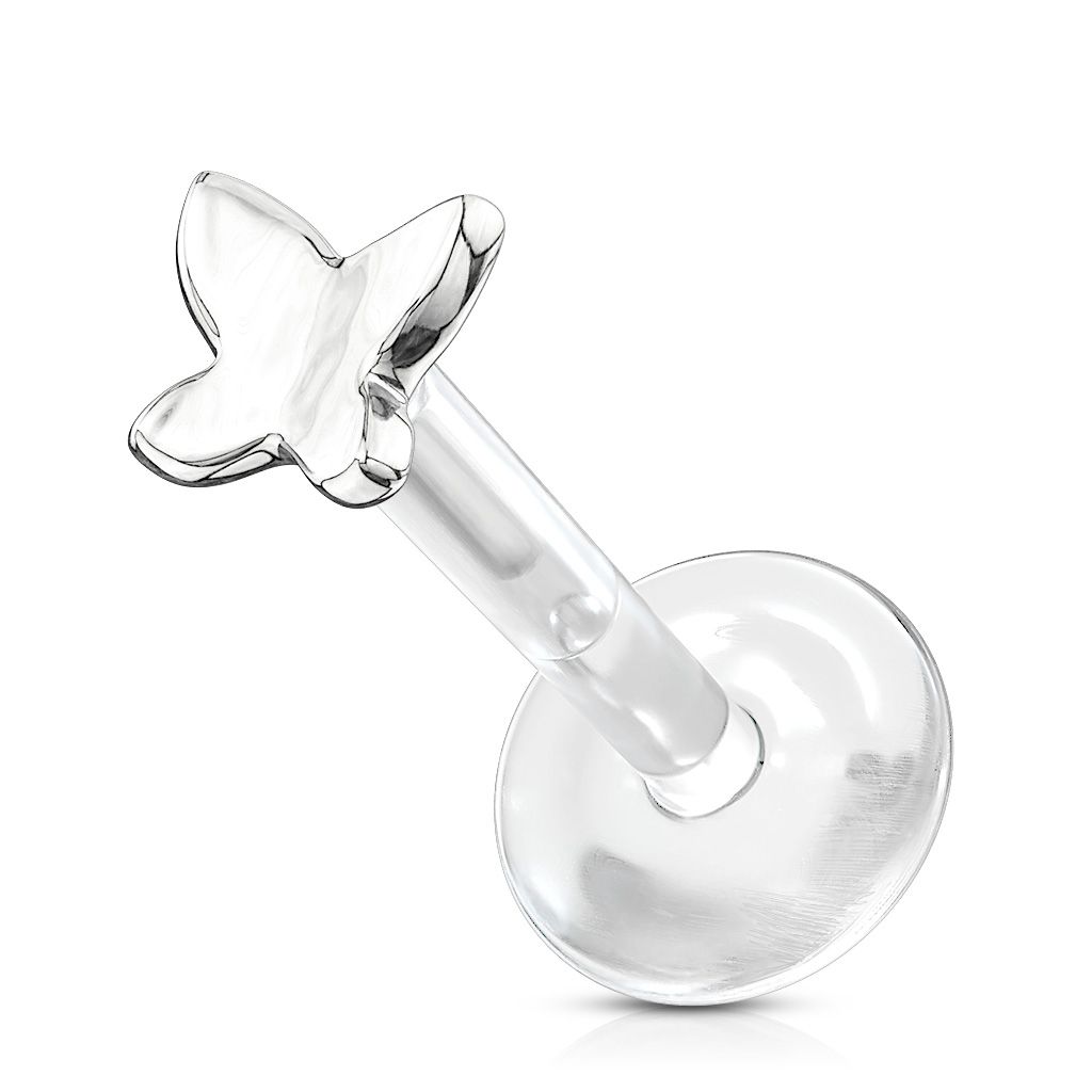 Butterfly labret made of 14k gold with PTFE shaft