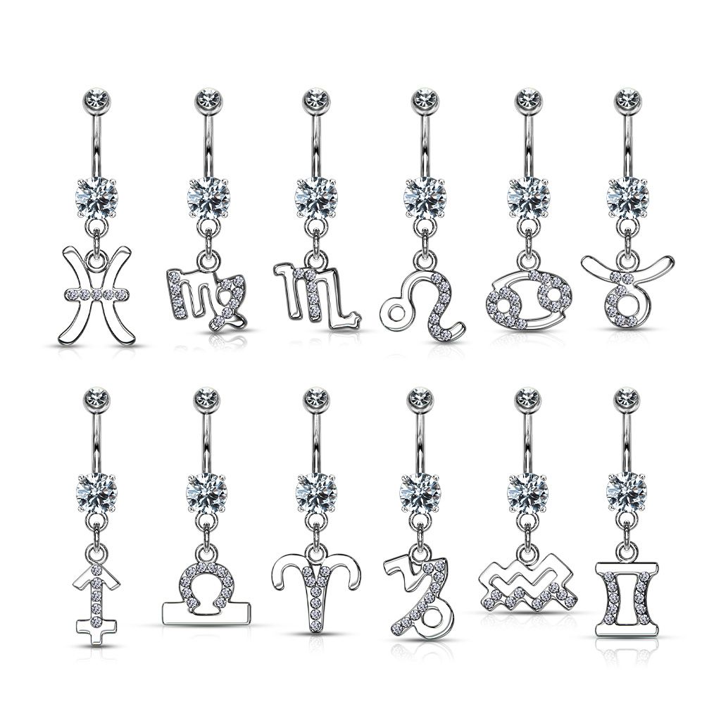 Fantastic belly button ring with zodiac sign dangle