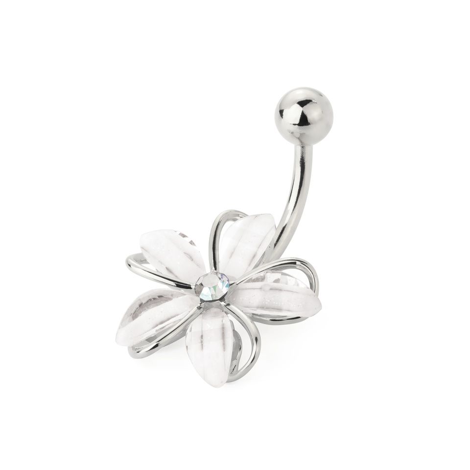 Unique belly button ring with flower in three colors