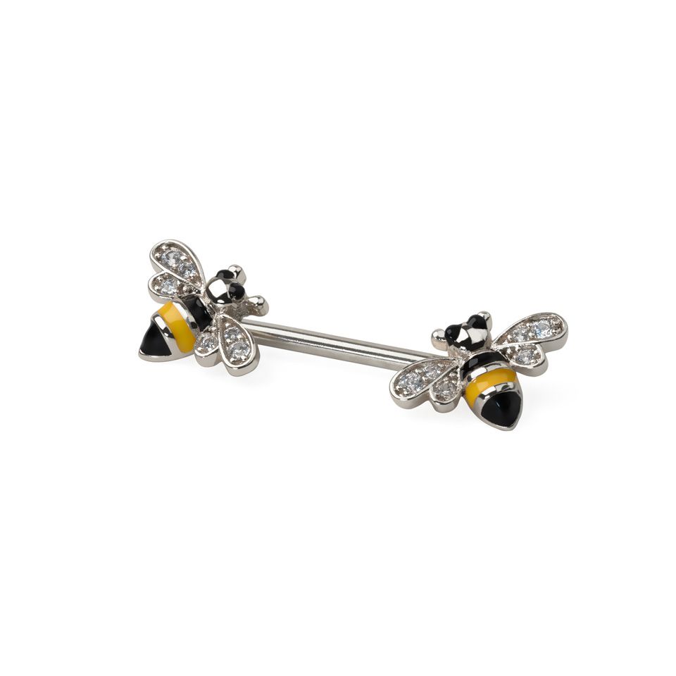 Cute nipple barbell with 2 bumble bees