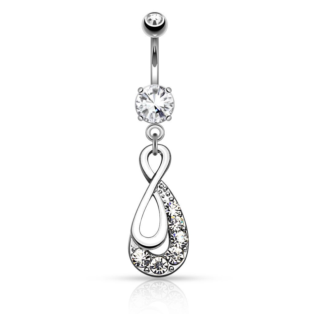 Beautiful belly button ring with a unique infinity symbol in