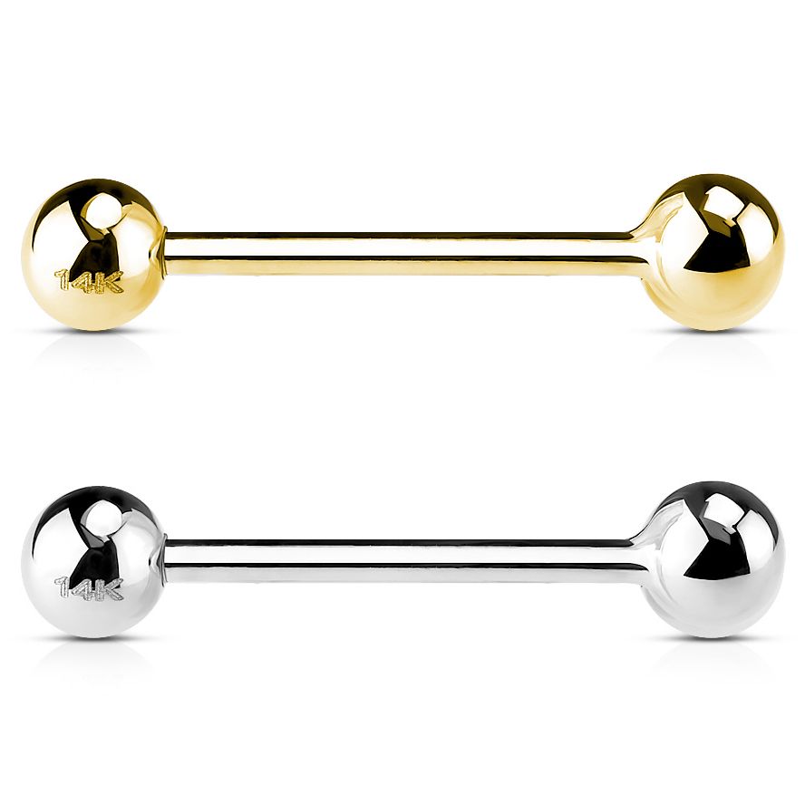 Fine straight 14k gold barbell available in different sizes