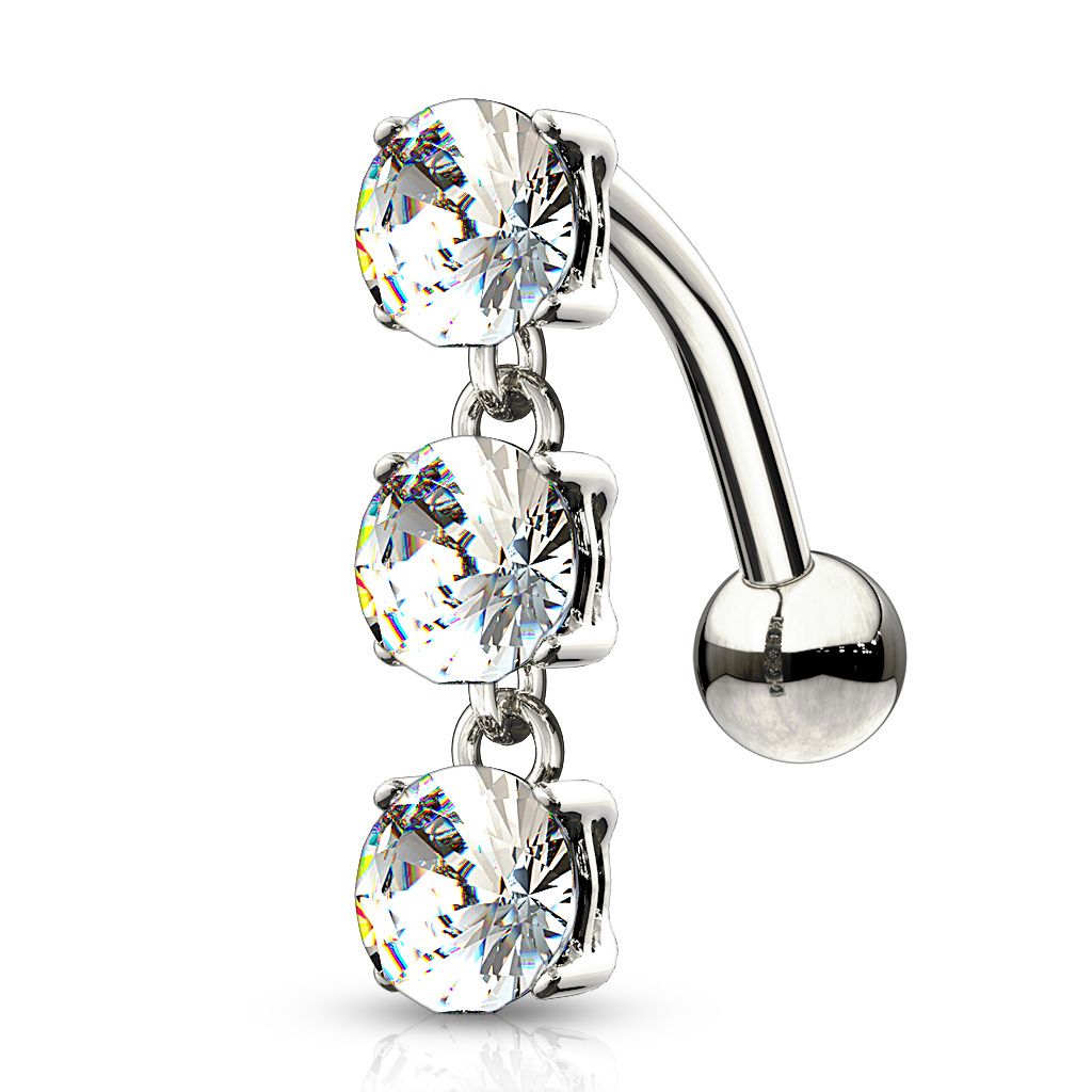 Gorgeous 14k gold reverse belly ring with three stones