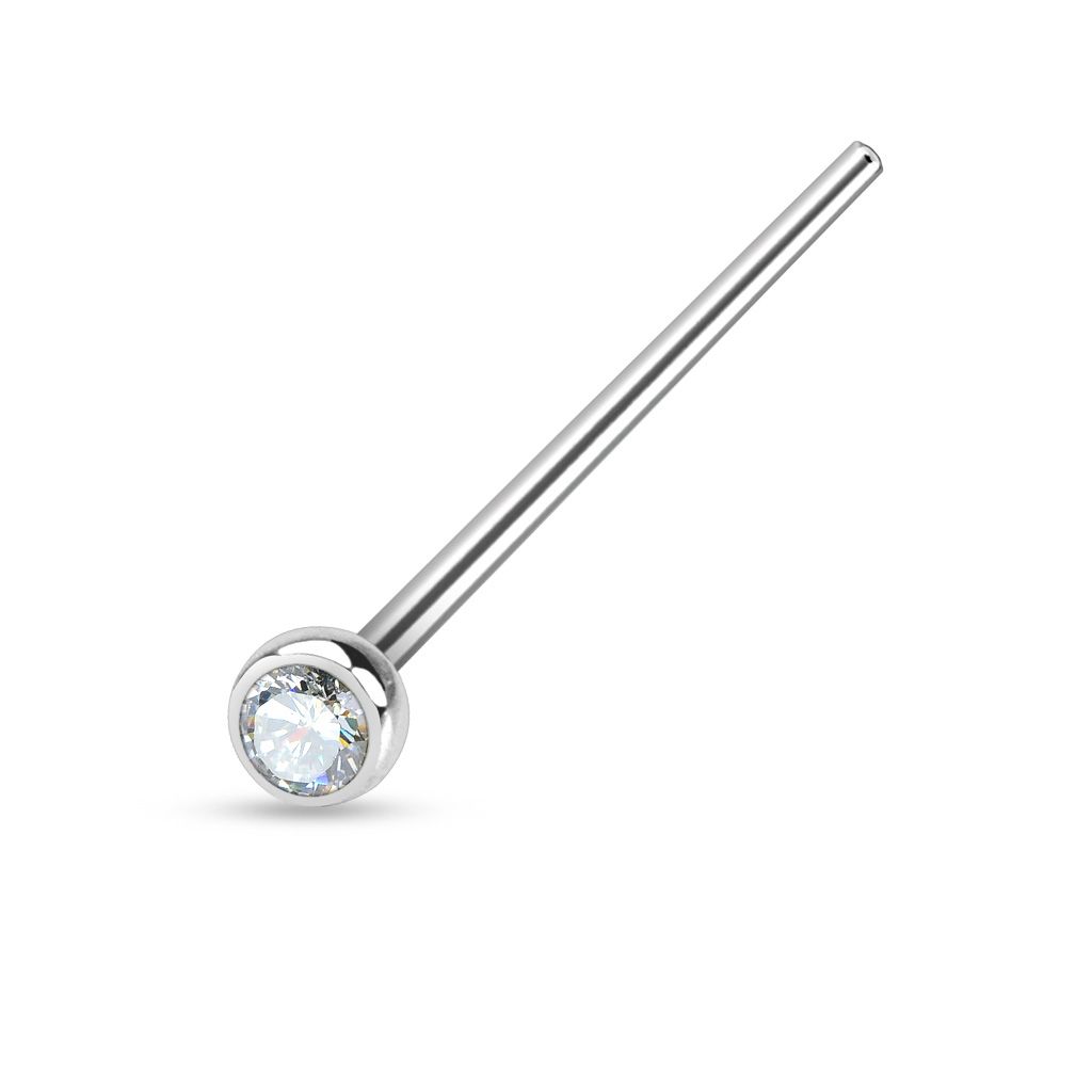 Fishtail nose stud with bezel set stone