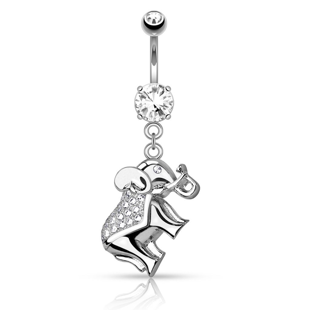 Sweet belly button ring with a studded elephant dangle