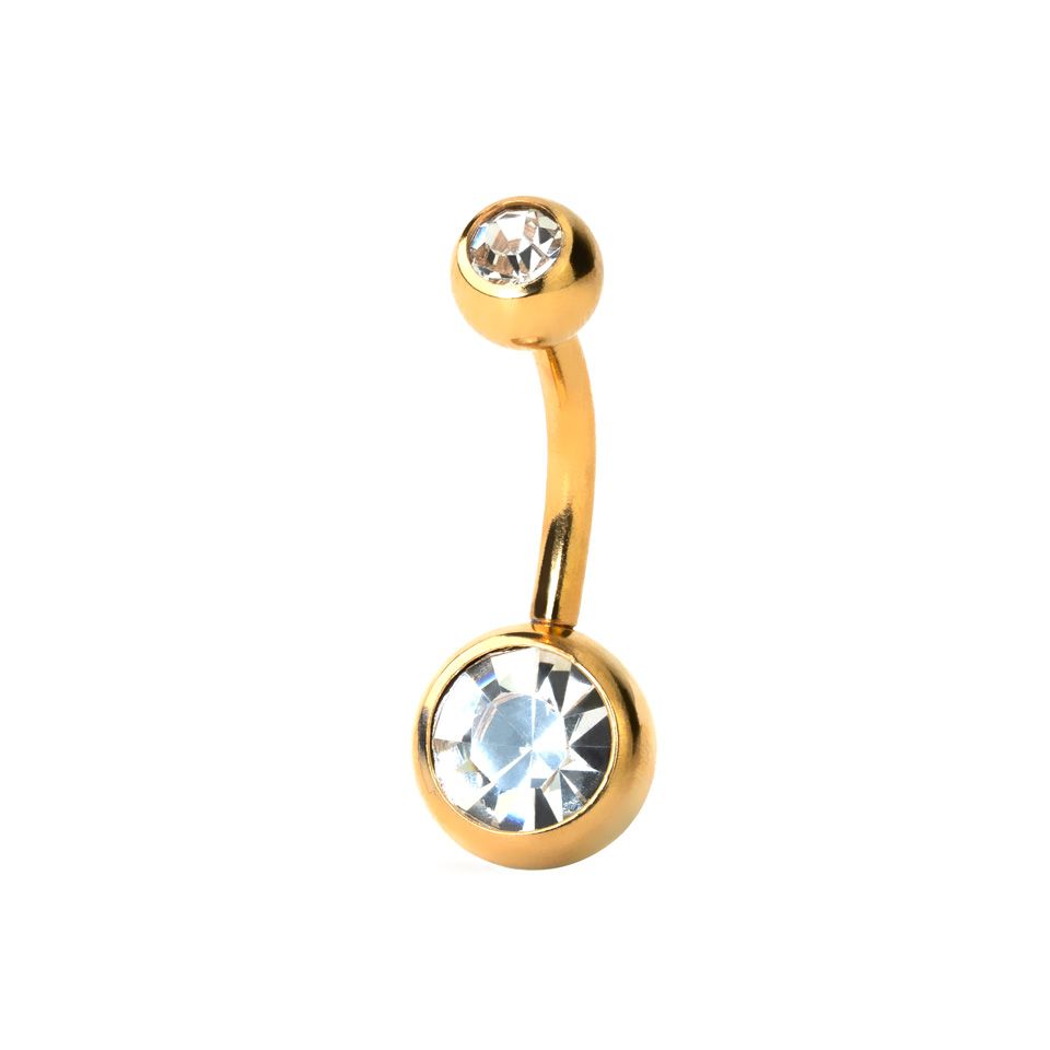 Goldplated belly ring doublejeweled with beautiful gems BodyMod