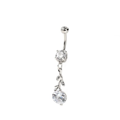 Belly button ring with studded branch dangle and stones