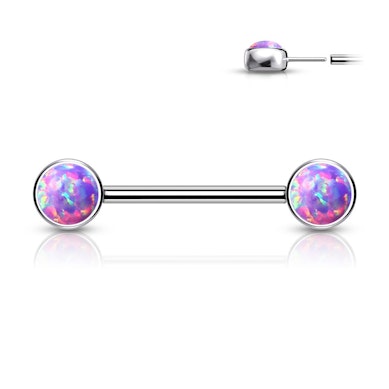 Threadless push-in nipple barbell made of titanium with opal ends