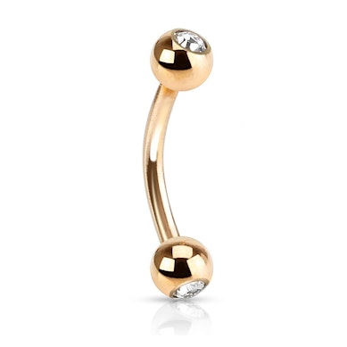 Curved barbell rose gold-plated with bezel-set stones