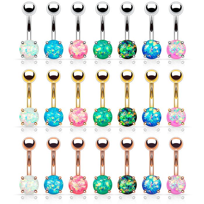 Belly button ring made of surgical steel with opal stone