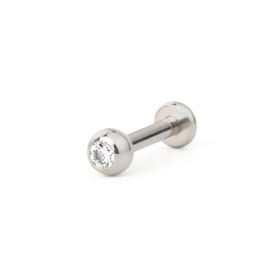 Labret made of titanium with internal threading and jeweled ball