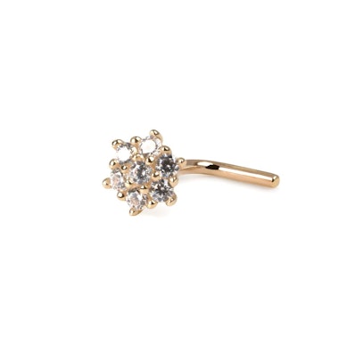 Nose ring made of 14k gold with studded flower