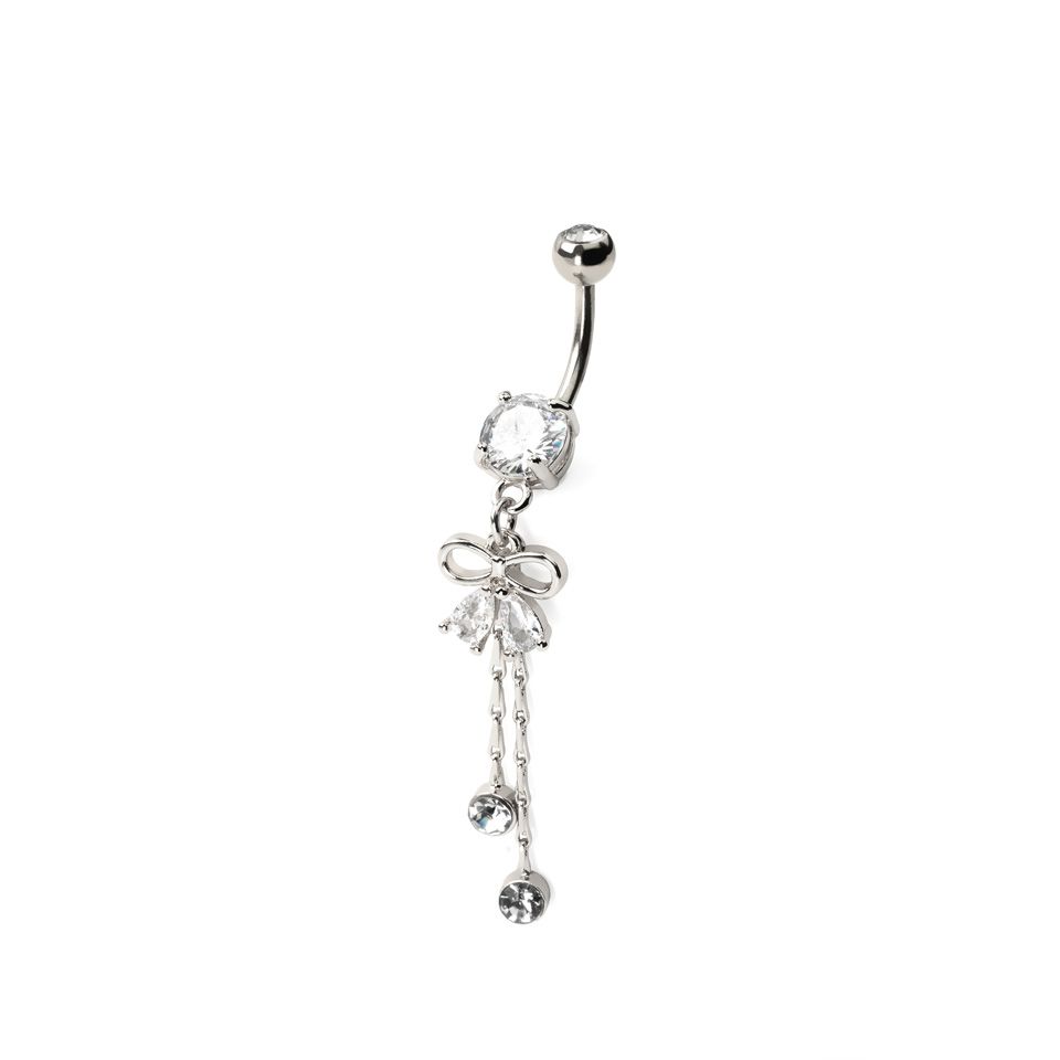 Cute belly ring with bow chains and stones