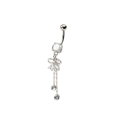 Belly button ring with bow and chain dangles