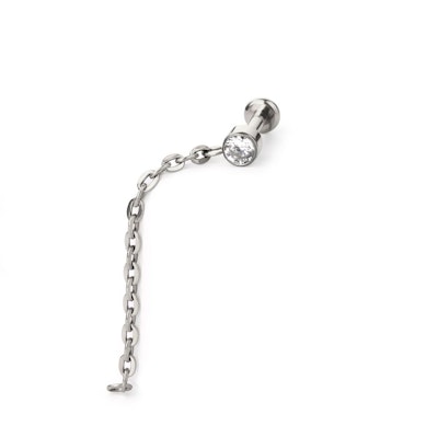Dainty titanium labret with stone and chain dangle