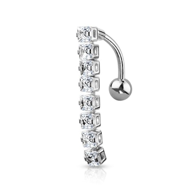 Reverse belly ring with small dangling stones