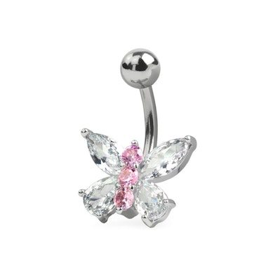 Belly button ring with crystal butterfly