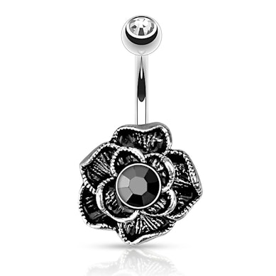 Belly button ring with antiqued rose