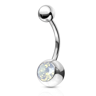 Belly button ring with bezel-set opalite stone