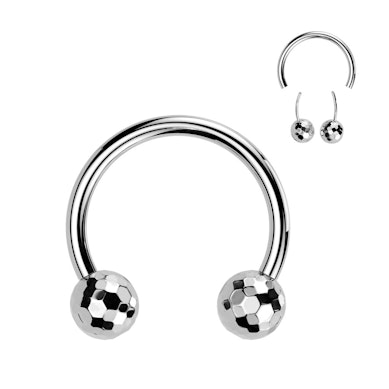 Circular barbell in titanium with faceted balls