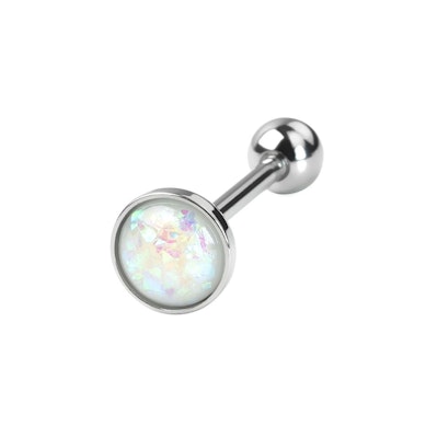 Tongue barbell with opal stone