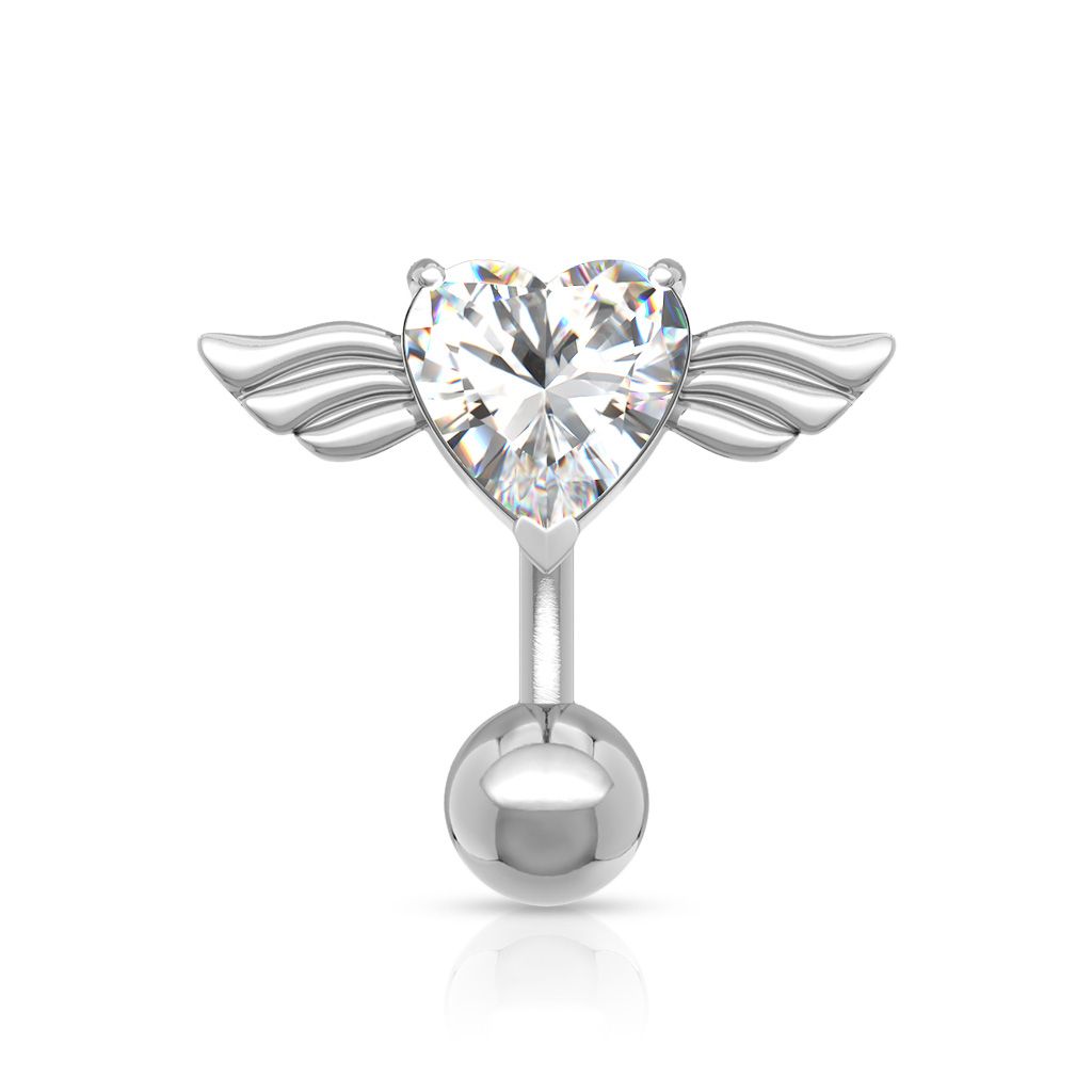 Fabulous reverse belly button ring with a heart shaped stone and wings