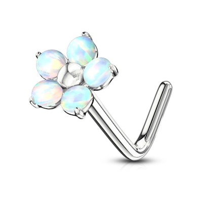 Nose ring with flower and beautiful opals