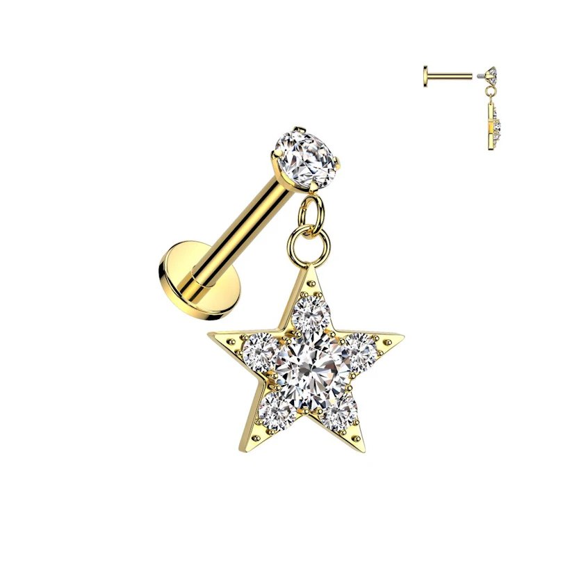 Star charmed labret with gemstones