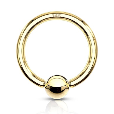 Captive bead ring made of 14k gold