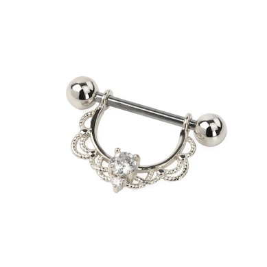 Nipple barbell with filigree and stones